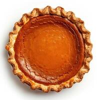 A delectable pumpkin pie with a golden brown crust and a perfectly baked, creamy filling. photo