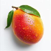 A ripe peach with droplets of water on the surface, showcasing its freshness and quality. photo