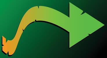 An arrow with broken pieces, green to orange gradient, black to green gradient background, point to the right direction, suitable for graffiti design and signs and social media and print material vector