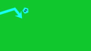 Downward Animation of going arrow line falling stock index showing fluctuate trend Tickers Changing Motion Background decline decrease losses in green screen background 4k video