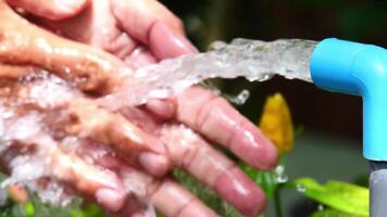 A person is holding a water hose and pouring water into it video