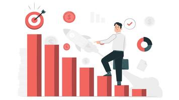 Concept of achieving goals, step-by-step process to achieve success, career development. 2D animation in 4k video