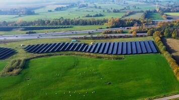 Aerial view on the A7 motorway in northern Germany between fields and meadows. photo
