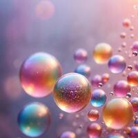 Abstract Colorful Bubbles in Soft Pink Background Macro Photography photo