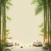 Spa Relaxation with Bamboo Candles and Towels on Beige Background photo
