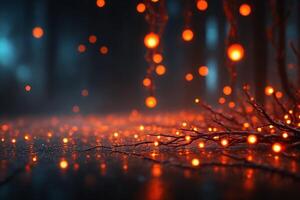 Warm Fairy Lights on Tree Branch with Bokeh Background photo