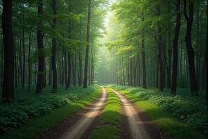 Sunlight Through Trees On A Forest Path photo