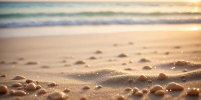 Golden Sand Beach Texture with Sparkling Ocean in Background photo