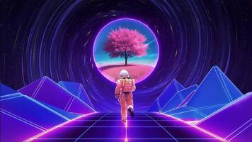 Retro Loop Background Astronaut run in the space video
