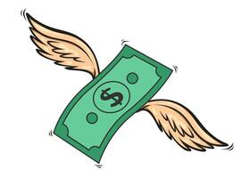 Flying dollar money with wings. vector