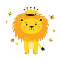 Cute Lion Leo Animal Cartoon Character Wearing King Crown in the Jungle with Happy Expression vector