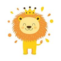 Adorable Lion Leo Animal Character Wearing King Crown in the Jungle with Happy Expression vector