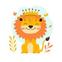 Funny Lion Animal Cartoon Character the King of Jungle with Happy Smile Expression vector