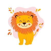 Cute Lion Animal Mascot Cartoon Character the King of Jungle with Happy Smile Expression vector