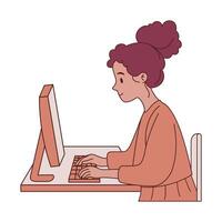 Pretty Girl Employee Cartoon Character Working with Computer vector