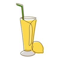 Fresh Lemon Fruit Juice Smoothies Healthy Drink in Glass with Line Art Design vector