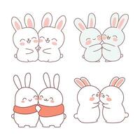 Collection of Cute White Rabbit Bunny Couple Cartoon Character Hugging While Smiling vector