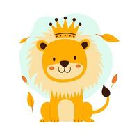Cute Lion Animal Cartoon Character the King of Jungle with Happy Smile Friendly Expression vector