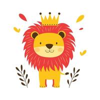 Adorable Lion Leo Animal Cartoon Character Wearing King Crown in the Jungle with Happy Expression vector