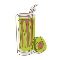 Fresh Avocado Fruit Juice Smoothies Healthy Drink in Glass with Line Art Design vector