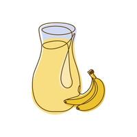 Fresh Banana Fruit Juice Smoothies Healthy Drink in Glass with Line Art Design vector