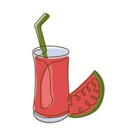 Fresh Watermelon Fruit Juice Smoothies Healthy Drink in Glass with Line Art Design vector