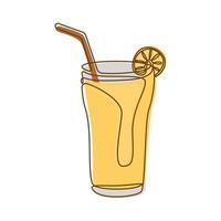 Fresh Orange Fruit Juice Smoothies Healthy Drink in Glass with Line Art Design vector