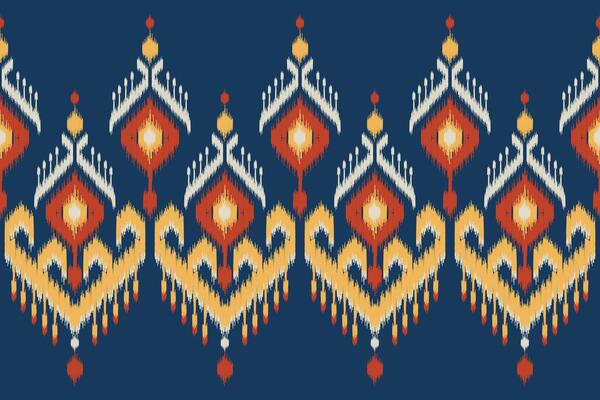 Hand drawn tribal style fabric pattern. Ethnic Ikat oriental seamless pattern. Edge decoration. for carpet, clothing, batik, motif.