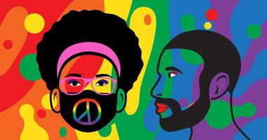 Graphic illustration faces of gay people in LGBTQ pride with mood colorful background vector