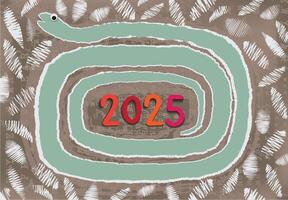 Green Shreded paper Snake coiled up around the number 2025 vector