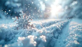 A Sparkling Snowflake Resting in the Snow photo