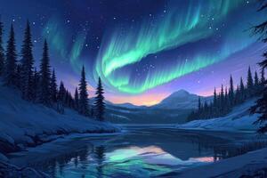 A Frozen Lake Underneath the Aurora Borealis photo