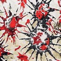 A painting of red and black splatters on a white background vector