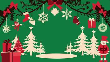 Christmas background with tree, presents and snowman vector