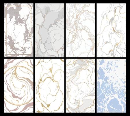 White Marble and Gold Abstract Backgrounds with Subtle Fluid Ink Effects