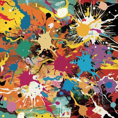 A colorful painting with splatters and paint
