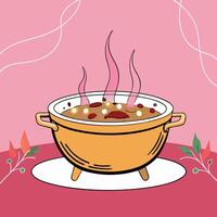 A pot of soup with steam coming out of it vector