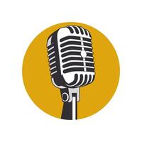 A classic vintage microphone with a retro design, set against a vibrant yellow circle vector