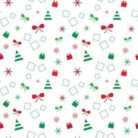 Seamless pattern with Christmas symbol, green and red colour on white background, gift box, tree,snowflakes. illustration. vector