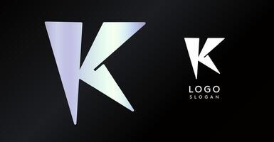 Geometric triangular K letter, abstract dynamic logo, modern holographic gradient monogram for gaming, technology, urban art, innovation, streetwear brand, sci-fi cybersport. illustration vector