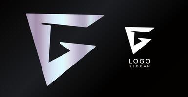 Geometric triangular G letter, abstract dynamic logo, modern holographic gradient monogram for gaming, technology, urban art, innovation, streetwear brand, sci-fi cybersport. illustration vector