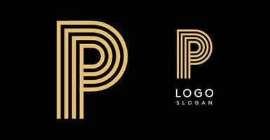 stylized golden letter P composed of concentric lines creating an elegant geometric logo on a black background vector