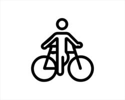 A black and white line icon of a man on a bicycle vector