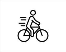 A black and white line icon of a man riding a bicycle vector