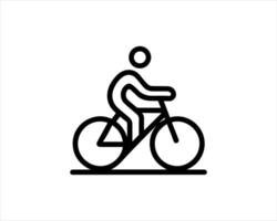 A black and white line icon of a person riding a bicycle vector