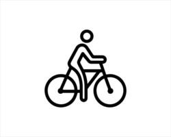 A black and white line drawing of a man riding a bicycle vector