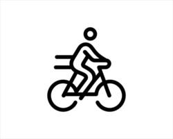 A black and white line icon of a man riding a bike vector