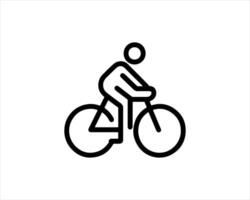 A black and white line icon of a person riding a bicycle vector