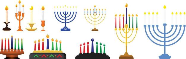 Set of various candle illustration. Candles design for menorah, kwanzaa, festival, celebration, and event vector