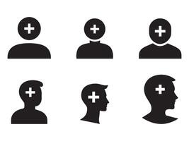 Add user flat icon set. Person profile with plus symbol. illustration vector